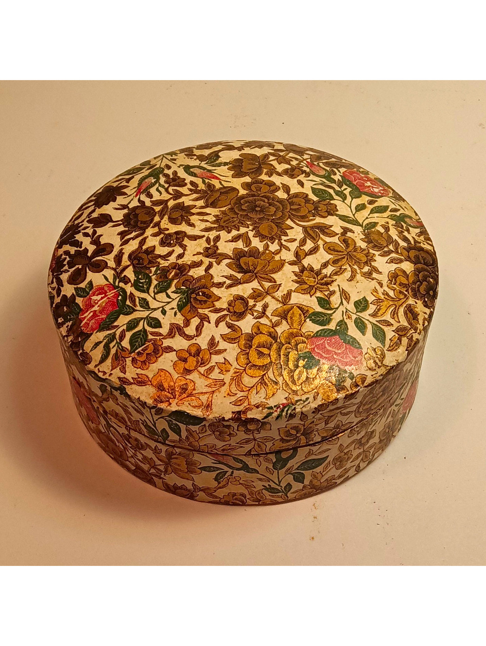 Highmount Vintage Round Floral paper Trinket Box w/Lid Small Original 1900-49